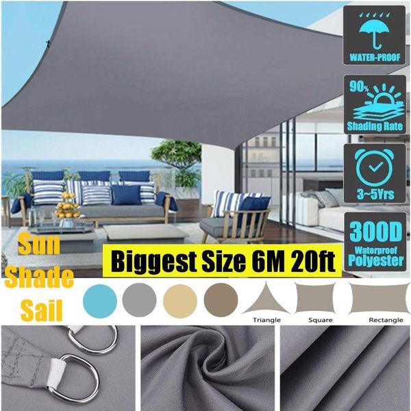

shade 6m 20ft 300gsm waterproof awning sunshade sun sail for outdoor garden beach camping patio pool canopy tent shelter