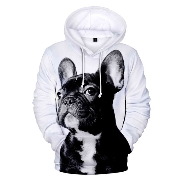 

french bulldog hooded men's women's printed sweatshirt, 3d casual coat, interting in autumn and winter, Black