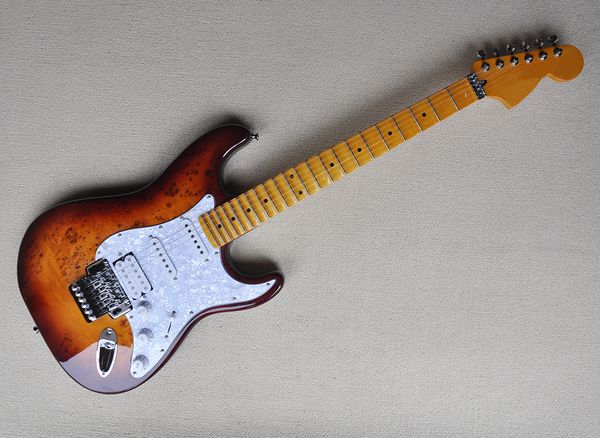 

brown 6 strings electric guitar with floyd rose,ssh pickups,yellow maple scalloped fretboard,can be customized