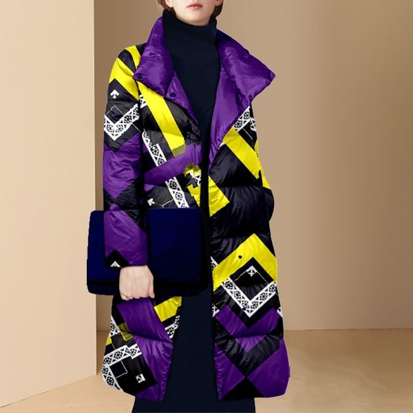 

fashion trend medium and long design color down jacket new polo collar warm in winter 2021, Black