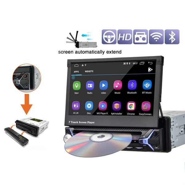 

anti-theft autoradio1 din automatic retractable car video multimedia dvd player 7" screen gps wifi mirror link stereo