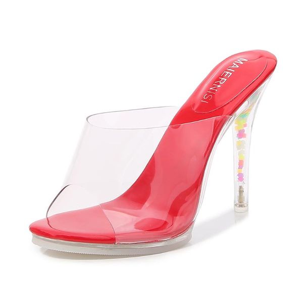 

dress shoes transparent crystal womon sandals 10cm thin slippers glow at night stiletto casual fashion sandalias woman plus:35-39 40, Black