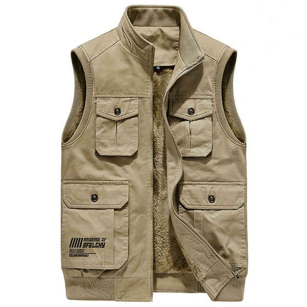 

men's vests winter sleeveless jacket fleece vest warm unloading military many pocket tactical coat male autumn fur waistcoat men n, Black;white