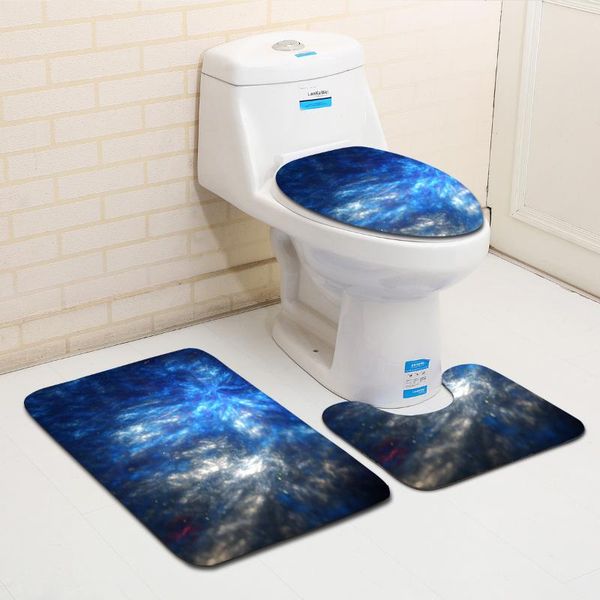 

bath mats nebula starry sky three-piece floor mat door bathroom rug waterproof carpets toilet seat cover decor