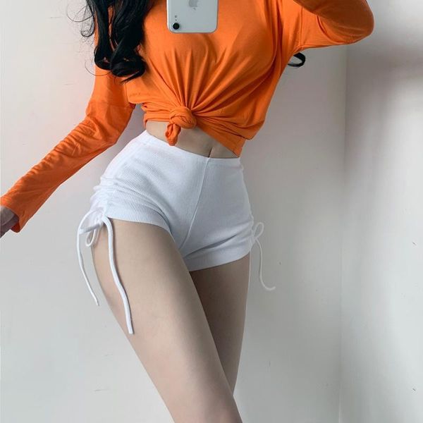 

women's shorts womengaga 2021 skinny knitting elasticity high white female waist women movement cordon bending short s8iv, White;black