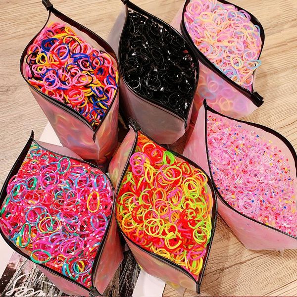 

hair accessories 2000pcs/pack colorful small disposable bands scrunchie girls elastic rubber band ponytail holder ties, Slivery;white