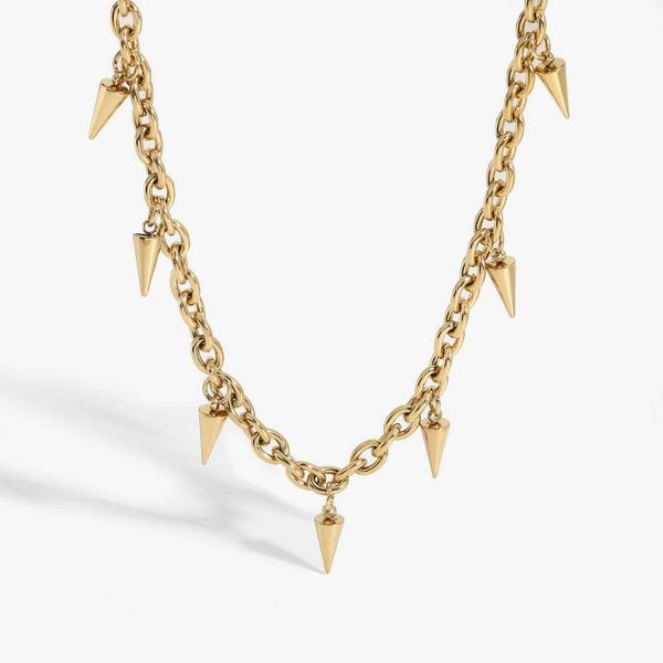 

pendant necklaces rock gothic 14k gold plated stainless steel rivets necklace for women punk street style choker, Silver
