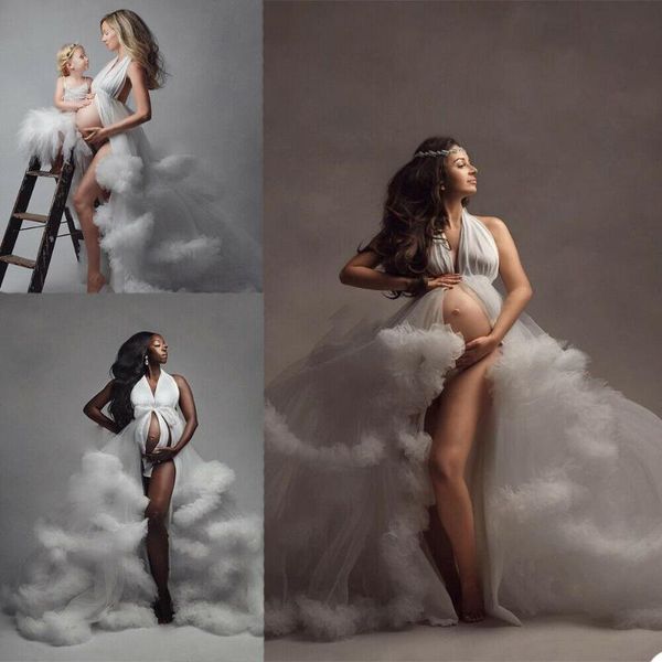 

party dresses white maternity women tulle prom gowns v neck train po shoot, White;black