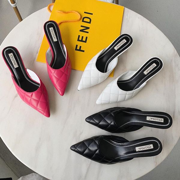 

slippers women's 2021 arrivals slip on low heels pointed toe sewing design fashion summer sandals slides mules women shoes, Black