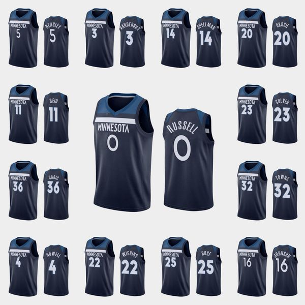 

minnesotatimberwolvesmen d'angelo russell karl-anthony towns omari spellman james johnson navy custom icon jersey, Black;red