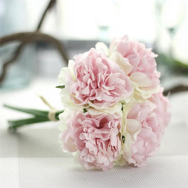 Flores decorativas grinaldas 2021 Beautamente de alta qualidade de seda artificial falsa peony wedding bouquet hidrilha de nupania decoração de fleur arti