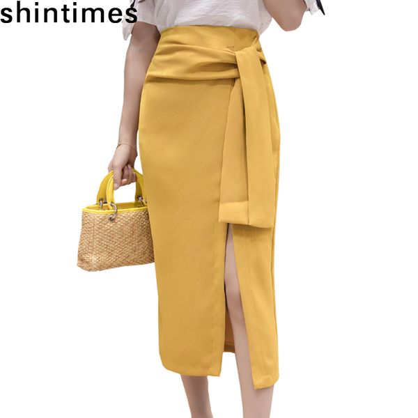 

casual dresses shintimes lace-up skirts womens clothing split bodycon woman high waist pencil summer wrap faldas 58kc, Black;gray