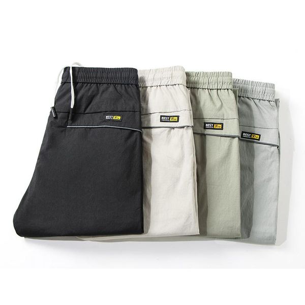 

men's pants 4-color casual summer thin solid color slim cotton elastic all-match tapered trousers youth korea fashion brand, Black