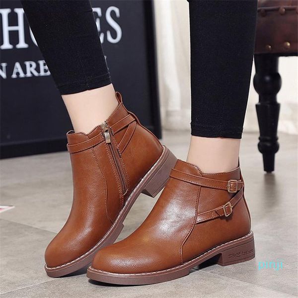 

boots women 2021 retro short pointed toe ladies casual shoes pu leather buckle western female ankle, Black