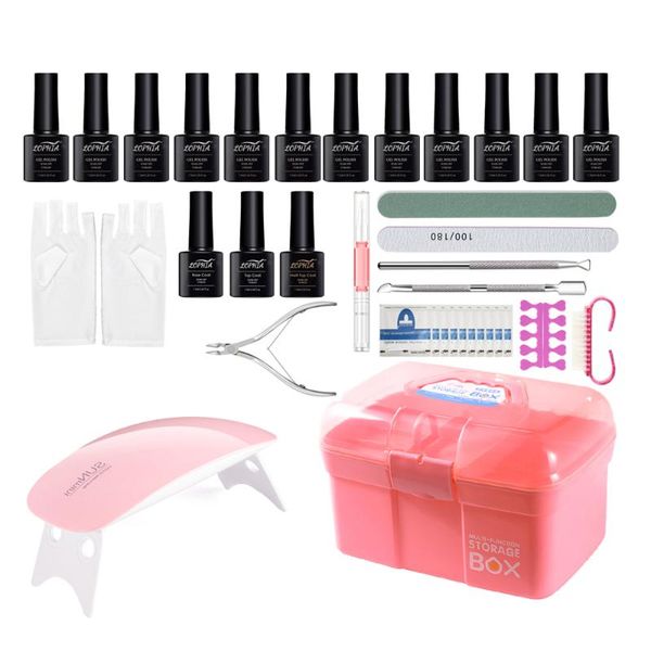 

nail art kits lophia gel polish set with 6w lamp storage box acrylic kit vernis semi permanent uv lot manicura semipermanente