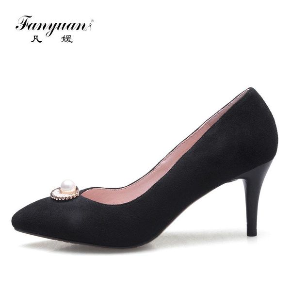 

fanyuan fashion concise women wedding shoes white pearl high heels flock spike pumps pointed toe dress, Black