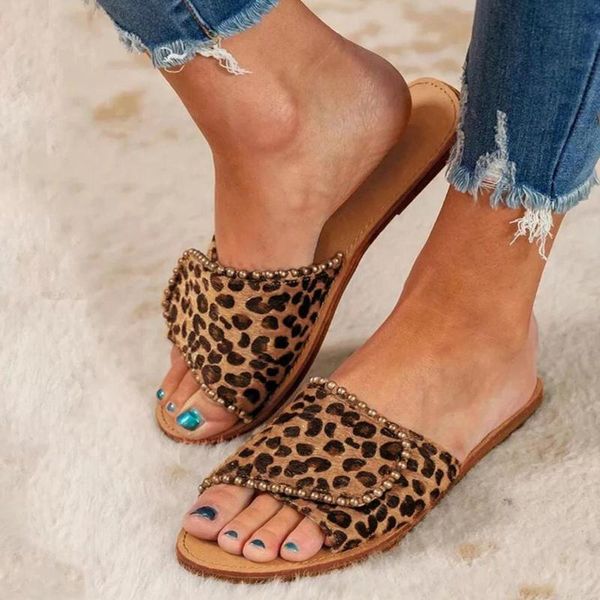 

slippers summer style leopard women casual wild slip on flat sandals shoes beach outdoor home holiday, Black