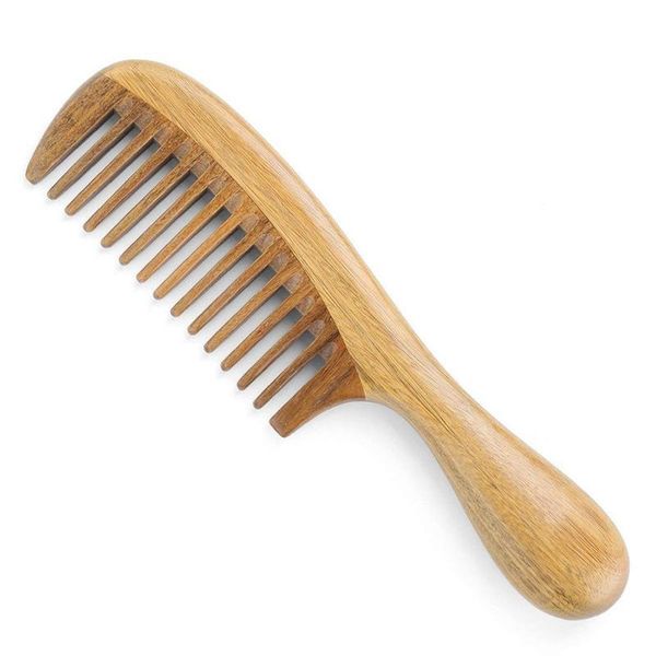 Handmade Natural Green Sandalwood Hair Combs - антистатический ароматный детентирующий деревянный гребень (широкий зуб) Щетки
