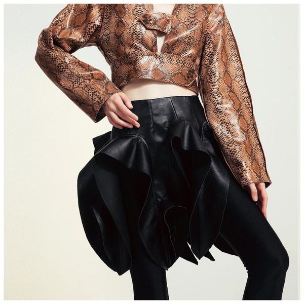 

skirts women's fashion big tassels designer pu leather guitar show dj club dance models costumes rocking singer, Black