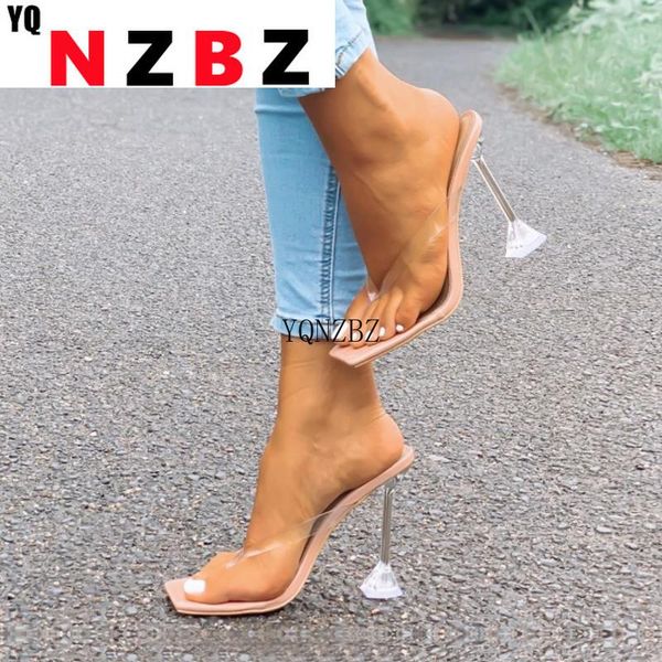 

slippers yqnzbz 2021 summer fashion sandals crystal strange style heels square toe femal women flip-flop slipper shoes, Black