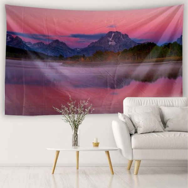 

tapestries pink sky and mountain tapestry kawaii room decor wall hanging boho aesthetic witchcraft