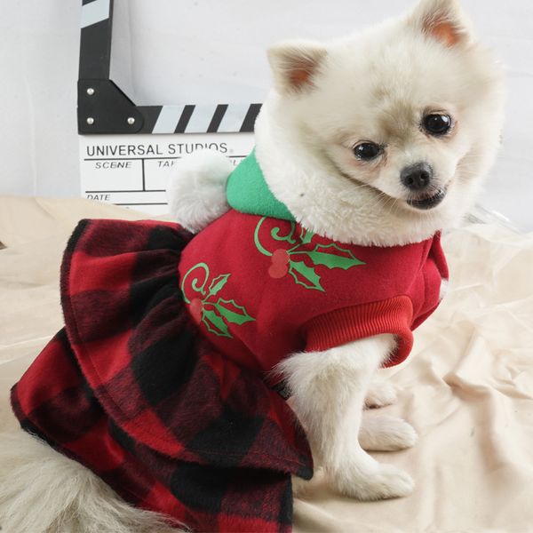 

dog apparel pet clothes cat bomei dress christmas bear fight small plaid