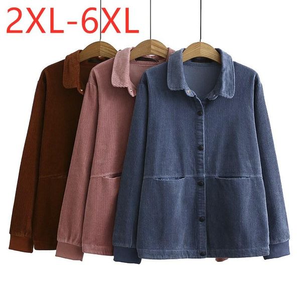 

ladies autumn winter plus size jacket for women large casual loose long sleeve button pocket blue coat 3xl 4xl 5xl 6xl women's jackets, Black;brown