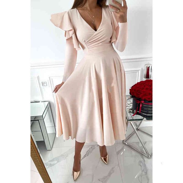 

casual dresses autumn long sleeve female dress with low-v solid pink ruffles thin waist high the bodycon line harajuku sj8692m qpcb, Black;gray