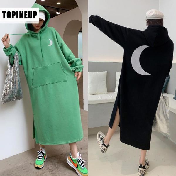 

women's hoodies & sweatshirts korean fashion moon print long spring autumn dress with pocket sleeve loose oversize hoodie sweatshirt, Black