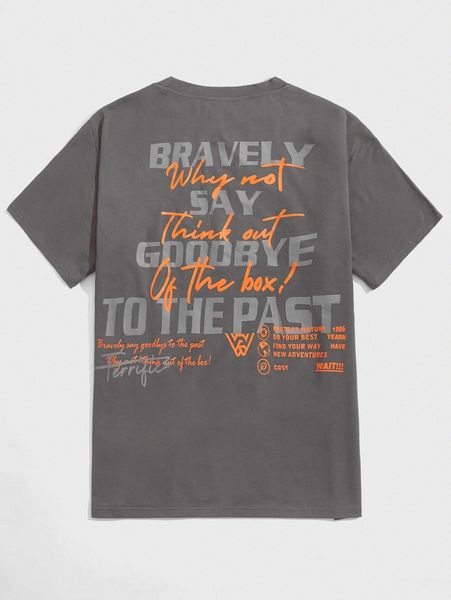 

men slogan graphic crew neck tee l9p0#, White;black