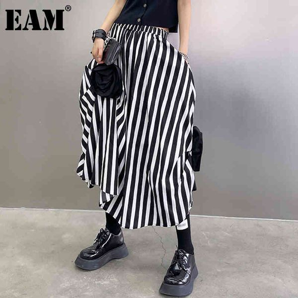 

[eam] high elastic waist black striped irregular flower bud half-body skirt women fashion spring autumn 1dd7929 21512