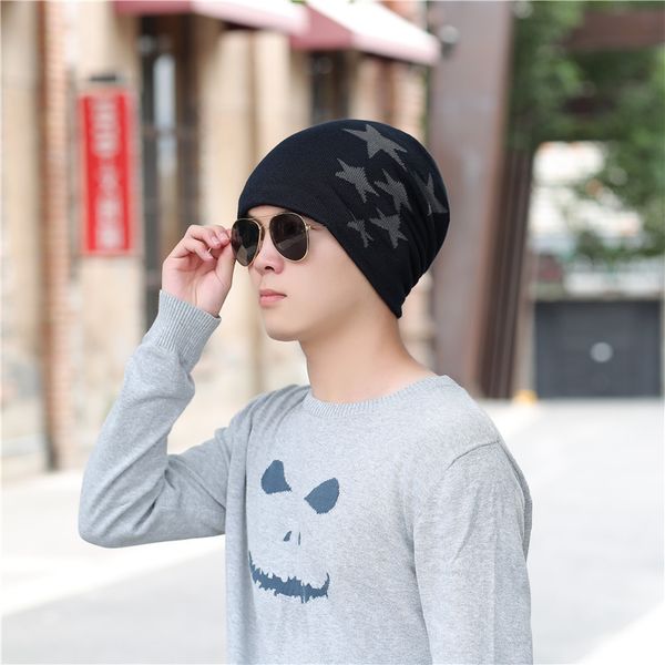 

winter outdoor high grade men's pure wool hat thickened warm knitted wool hat for elders, Black;white
