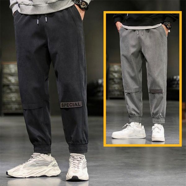 

fashion spring summer men loose cargo pants outdoor casual elastic waist baggy tide trouser comfor big size sport jogging men's, Black