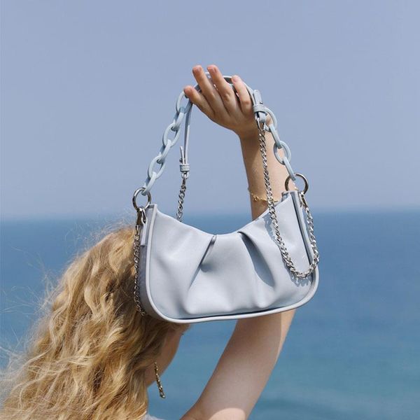 

shoulder bags thick chain women cloud underarm bag leather pleated simple baguette crossbody casual designer handbag