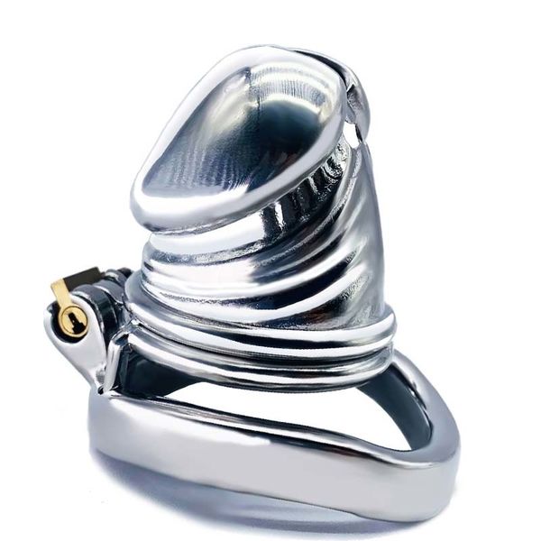 Massagem Frrk51 Pênis Forma Cabeça Cadeia Caiça Curvo Snap Ring 304 Aço Inoxidável Metal Chastity Dispositivo Brinquedos Sexuais para Homem Fetish Adult Game