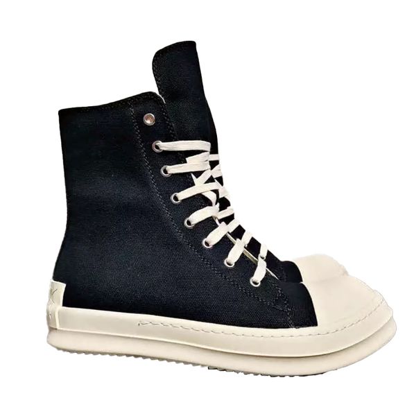 

boots rick hip hop brand ro owens canvas casual men sports shoes women sneakers, Black