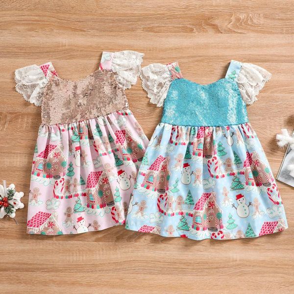 

girl's dresses children's clothing cartoon printed short sleeves stitching ruffles sequins casual toddler girls spring summer 1-6, Red;yellow