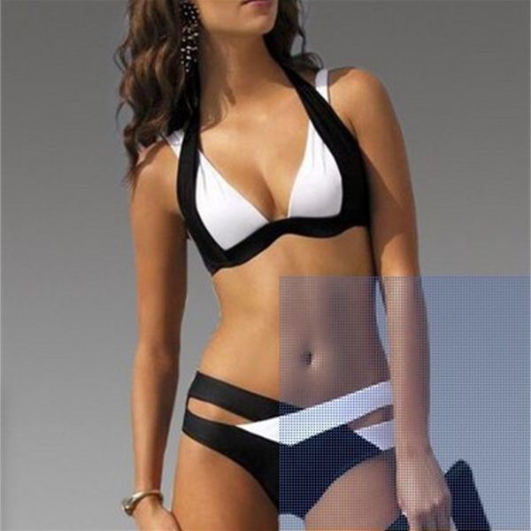 

new black-and-white contrast bikini for women, White;black