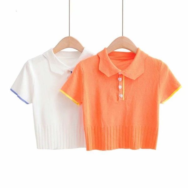 

t shirt 2021 summer fashion pullover short sleeve single breasted knitted, White