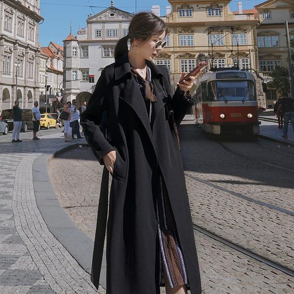 

women's trench coats fashion women coat long belted lady streetwear female outerwear spring autumn black loose windbreaker mujer, Tan;black