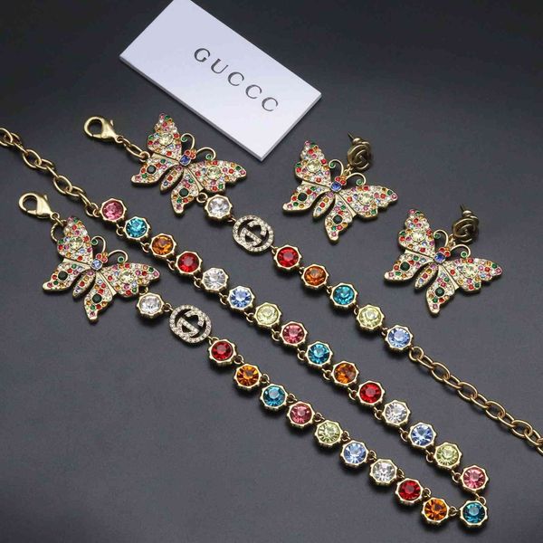

special offer gjia gujia 2021 new color butterfly neckchain necklace net red double high version bracelet earrings, Silver