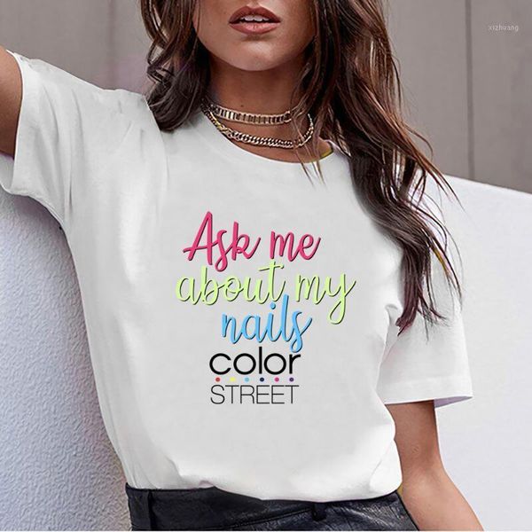 

women's t-shirt t shirt ask me about my nails fashion white print female