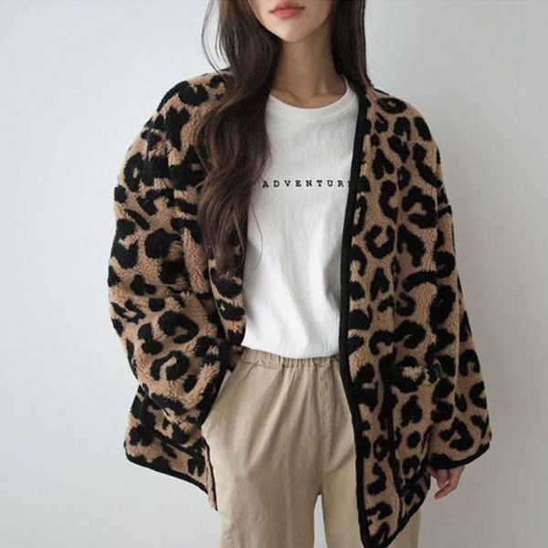 

women's jackets autumn women jacket cardigan leopard print raglan sleeves v-neck vintage coat 2021 fashion ladies outwear casual trend, Black;brown