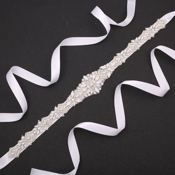 

wedding sashes sesthfar opal bridal belt sash,belt with pearl rhinestone crystal for brides bridesmaid prom dress evening gown, White
