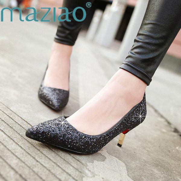 

fashion bling pointed toe pumps wedding thin high heels court shoe light club party plus size 32-43 women dress shoes, Black