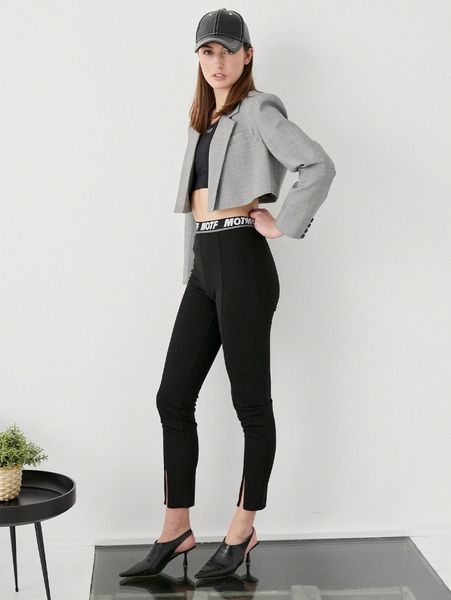 

motf premium tape waist split leggings 17mt#, Black