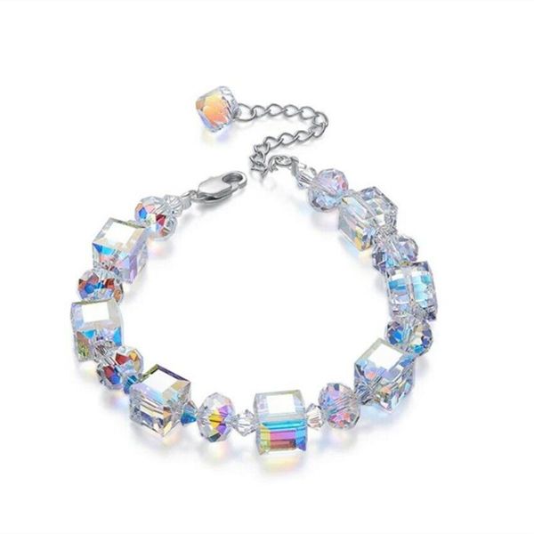 

link, chain 2021 exquisite jewelry cube crystal bracelet for women charm bangle, Black