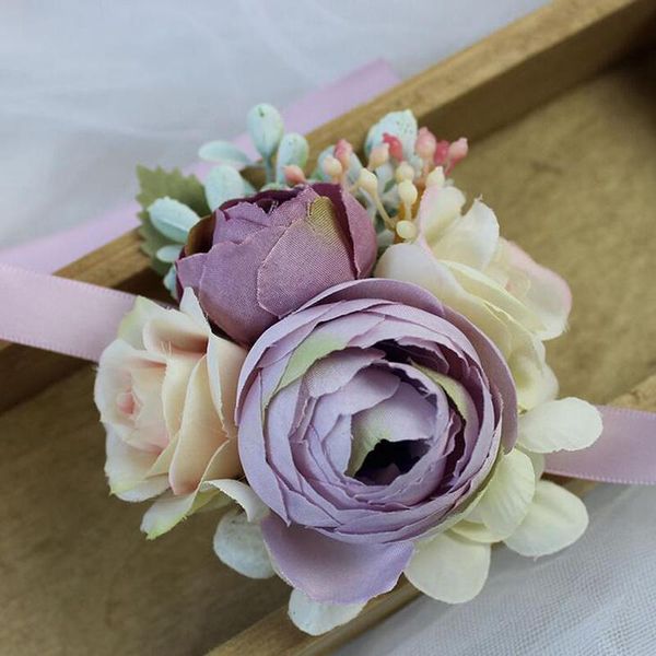 

decorative flowers & wreaths 10 pcs\lot european style guest wrist flower silk artificial bridesmaid bride hand for wedding decoration