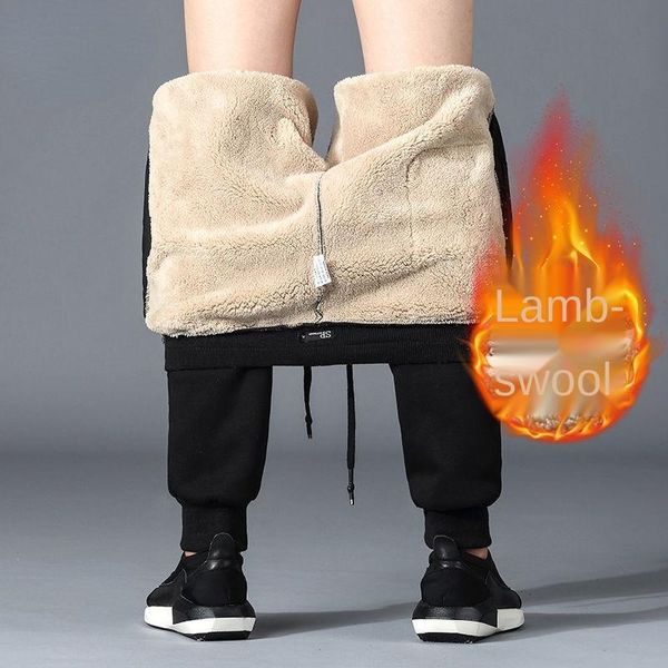 

men's pants 2021 autumn and winter wear lamb wool cotton trousers men plus velvet padded sports large size warm casual, Black
