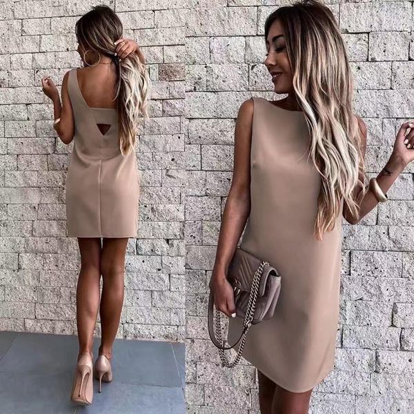

boho casual women dress sleeveless o-neck loose mini dresses 2021 summer backless elegant black work office overalls, Black;gray